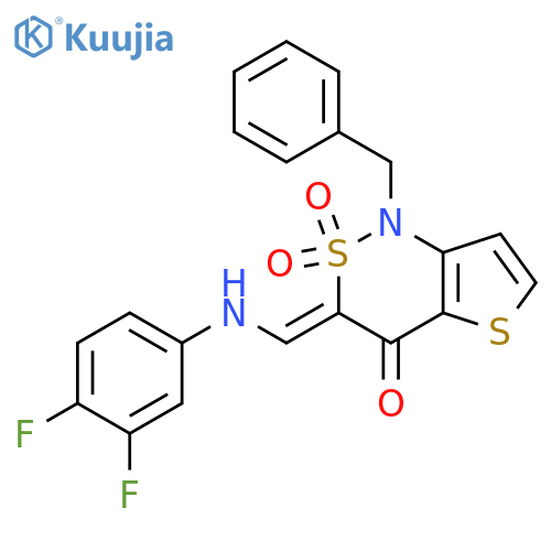 (3Z)-1-benzyl-3-{(3,4-difluorophenyl)aminomethylidene}-1H,3H,4H-2lambda6-thieno3,2-c1,2thiazine-2,2,4-trione structure