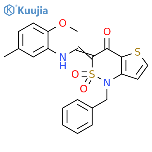 (3Z)-1-benzyl-3-{(2-methoxy-5-methylphenyl)aminomethylidene}-1H,3H,4H-2lambda6-thieno3,2-c1,2thiazine-2,2,4-trione structure