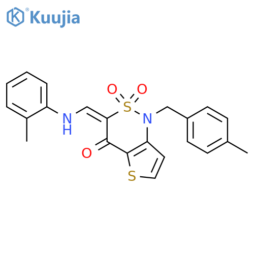 (3Z)-3-{(2-methylphenyl)aminomethylidene}-1-(4-methylphenyl)methyl-1H,3H,4H-2lambda6-thieno3,2-c1,2thiazine-2,2,4-trione structure