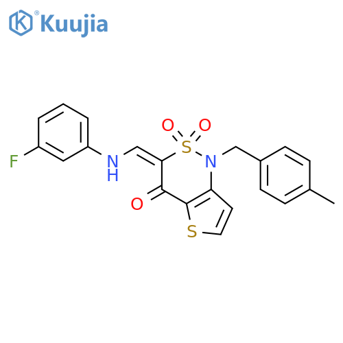 (3Z)-3-{(3-fluorophenyl)aminomethylidene}-1-(4-methylphenyl)methyl-1H,3H,4H-2lambda6-thieno3,2-c1,2thiazine-2,2,4-trione structure