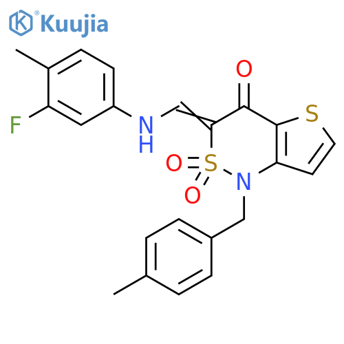 (3Z)-3-{(3-fluoro-4-methylphenyl)aminomethylidene}-1-(4-methylphenyl)methyl-1H,3H,4H-2lambda6-thieno3,2-c1,2thiazine-2,2,4-trione structure