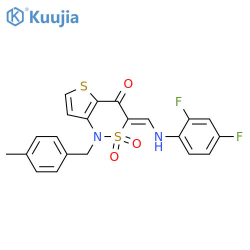 (3Z)-3-{(2,4-difluorophenyl)aminomethylidene}-1-(4-methylphenyl)methyl-1H,3H,4H-2lambda6-thieno3,2-c1,2thiazine-2,2,4-trione structure