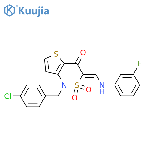 (3Z)-1-(4-chlorophenyl)methyl-3-{(3-fluoro-4-methylphenyl)aminomethylidene}-1H,3H,4H-2lambda6-thieno3,2-c1,2thiazine-2,2,4-trione structure
