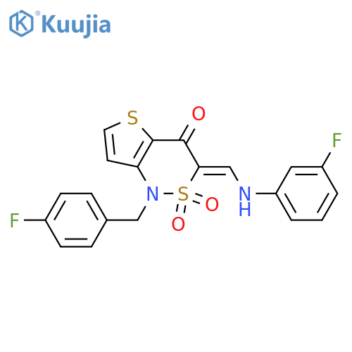 (3Z)-3-{(3-fluorophenyl)aminomethylidene}-1-(4-fluorophenyl)methyl-1H,3H,4H-2lambda6-thieno3,2-c1,2thiazine-2,2,4-trione structure