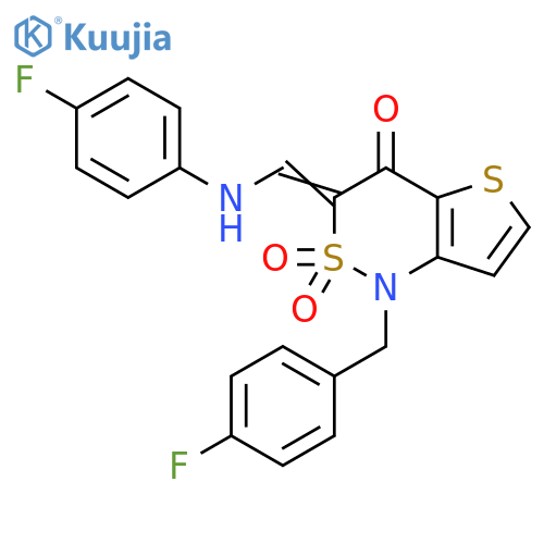 (3Z)-3-{(4-fluorophenyl)aminomethylidene}-1-(4-fluorophenyl)methyl-1H,3H,4H-2lambda6-thieno3,2-c1,2thiazine-2,2,4-trione structure