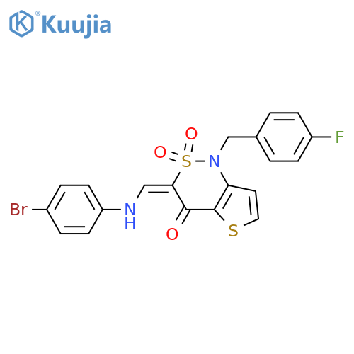 (3Z)-3-{(4-bromophenyl)aminomethylidene}-1-(4-fluorophenyl)methyl-1H,3H,4H-2lambda6-thieno3,2-c1,2thiazine-2,2,4-trione structure
