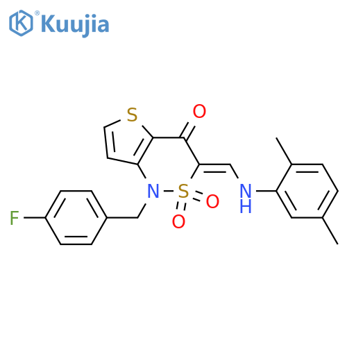 (3Z)-3-{(2,5-dimethylphenyl)aminomethylidene}-1-(4-fluorophenyl)methyl-1H,3H,4H-2lambda6-thieno3,2-c1,2thiazine-2,2,4-trione structure