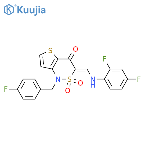(3Z)-3-{(2,4-difluorophenyl)aminomethylidene}-1-(4-fluorophenyl)methyl-1H,3H,4H-2lambda6-thieno3,2-c1,2thiazine-2,2,4-trione structure