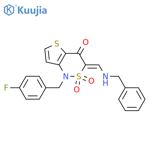 (3Z)-3-(benzylamino)methylidene-1-(4-fluorophenyl)methyl-1H,3H,4H-2lambda6-thieno3,2-c1,2thiazine-2,2,4-trione structure