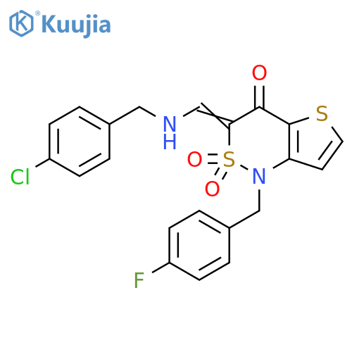 (3Z)-3-({(4-chlorophenyl)methylamino}methylidene)-1-(4-fluorophenyl)methyl-1H,3H,4H-2lambda6-thieno3,2-c1,2thiazine-2,2,4-trione structure