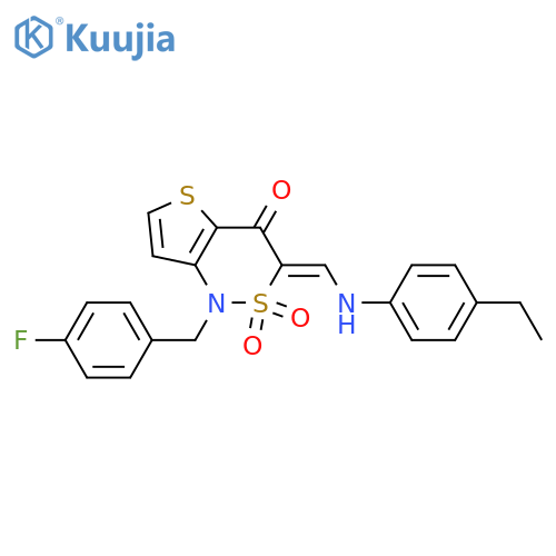 (3Z)-3-{(4-ethylphenyl)aminomethylidene}-1-(4-fluorophenyl)methyl-1H,3H,4H-2lambda6-thieno3,2-c1,2thiazine-2,2,4-trione structure
