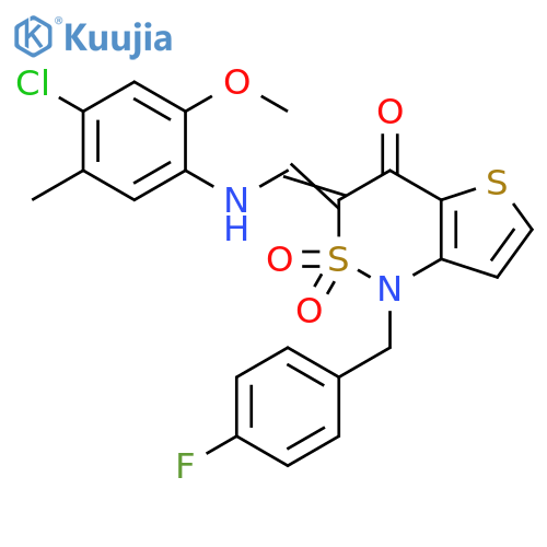 (3Z)-3-{(4-chloro-2-methoxy-5-methylphenyl)aminomethylidene}-1-(4-fluorophenyl)methyl-1H,3H,4H-2lambda6-thieno3,2-c1,2thiazine-2,2,4-trione structure