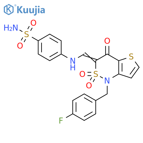 4-({(3Z)-1-(4-fluorophenyl)methyl-2,2,4-trioxo-1H,3H,4H-2lambda6-thieno3,2-c1,2thiazin-3-ylidenemethyl}amino)benzene-1-sulfonamide structure