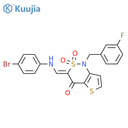 (3Z)-3-{(4-bromophenyl)aminomethylidene}-1-(3-fluorophenyl)methyl-1H,3H,4H-2lambda6-thieno3,2-c1,2thiazine-2,2,4-trione structure