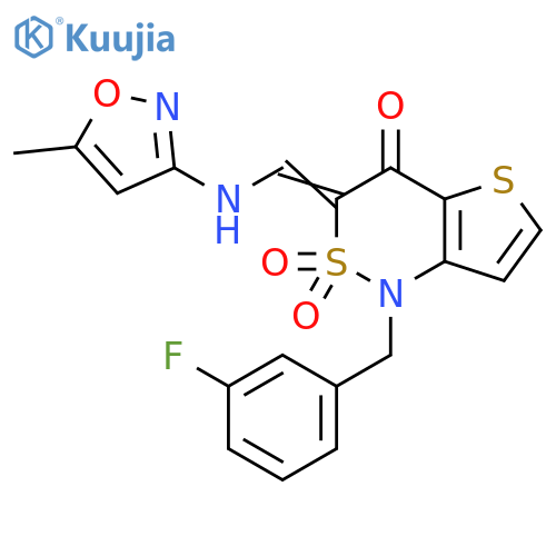 (3Z)-1-(3-fluorophenyl)methyl-3-{(5-methyl-1,2-oxazol-3-yl)aminomethylidene}-1H,3H,4H-2lambda6-thieno3,2-c1,2thiazine-2,2,4-trione structure