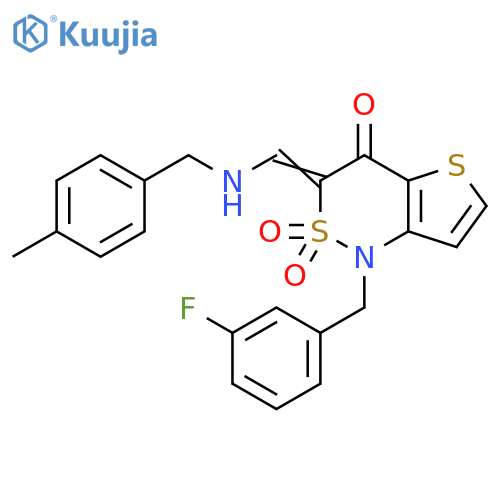 (3Z)-1-(3-fluorophenyl)methyl-3-({(4-methylphenyl)methylamino}methylidene)-1H,3H,4H-2lambda6-thieno3,2-c1,2thiazine-2,2,4-trione structure