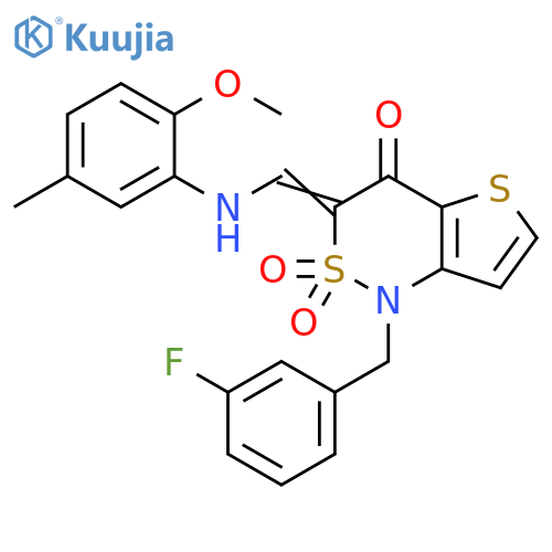 (3Z)-1-(3-fluorophenyl)methyl-3-{(2-methoxy-5-methylphenyl)aminomethylidene}-1H,3H,4H-2lambda6-thieno3,2-c1,2thiazine-2,2,4-trione structure