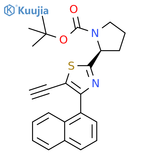 1-Pyrrolidinecarboxylic acid,2-[5-ethynyl-4-(1-naphthalenyl)-2-thiazolyl]-, 1,1-dimethylethyl ester,(2S)- structure