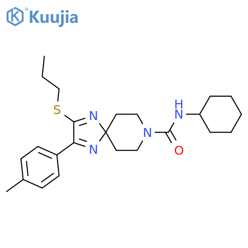 N-cyclohexyl-2-(4-methylphenyl)-3-(propylsulfanyl)-1,4,8-triazaspiro4.5deca-1,3-diene-8-carboxamide structure