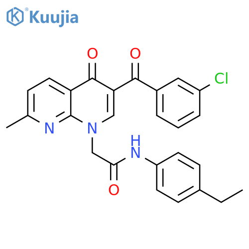2-3-(3-chlorobenzoyl)-7-methyl-4-oxo-1,4-dihydro-1,8-naphthyridin-1-yl-N-(4-ethylphenyl)acetamide structure