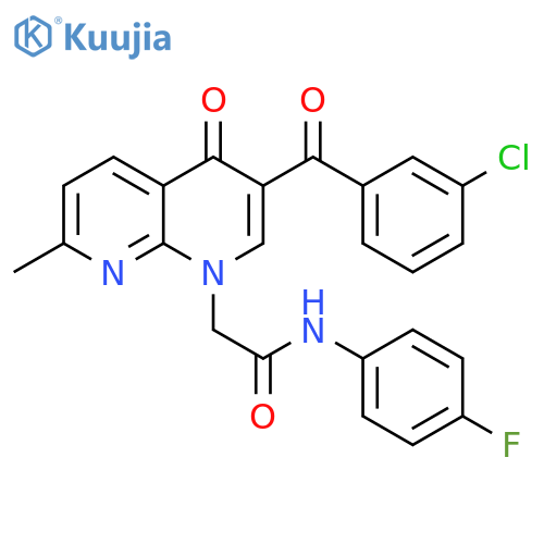 2-3-(3-chlorobenzoyl)-7-methyl-4-oxo-1,4-dihydro-1,8-naphthyridin-1-yl-N-(4-fluorophenyl)acetamide structure
