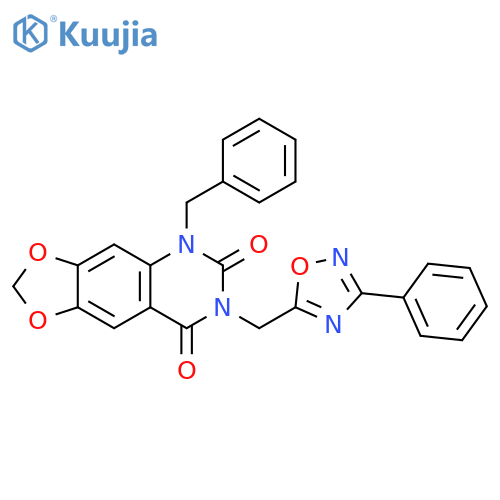 5-benzyl-7-(3-phenyl-1,2,4-oxadiazol-5-yl)methyl-2H,5H,6H,7H,8H-1,3dioxolo4,5-gquinazoline-6,8-dione structure