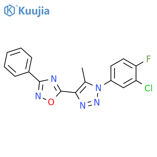 5-1-(3-chloro-4-fluorophenyl)-5-methyl-1H-1,2,3-triazol-4-yl-3-phenyl-1,2,4-oxadiazole structure