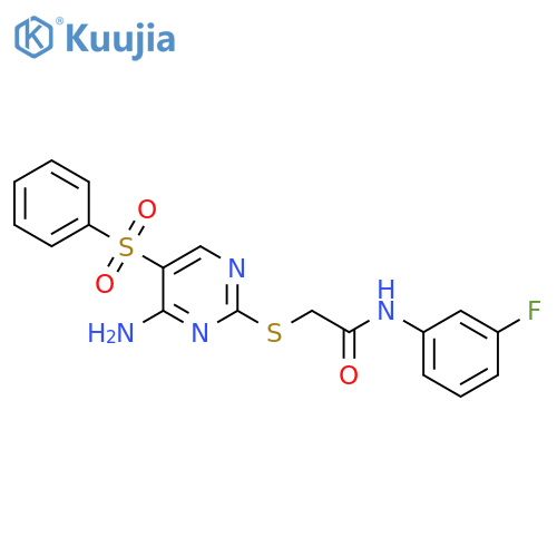2-{4-amino-5-(benzenesulfonyl)pyrimidin-2-ylsulfanyl}-N-(3-fluorophenyl)acetamide structure