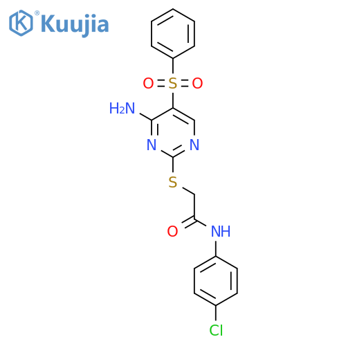 2-{4-amino-5-(benzenesulfonyl)pyrimidin-2-ylsulfanyl}-N-(4-chlorophenyl)acetamide structure