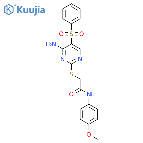 2-{4-amino-5-(benzenesulfonyl)pyrimidin-2-ylsulfanyl}-N-(4-methoxyphenyl)acetamide structure