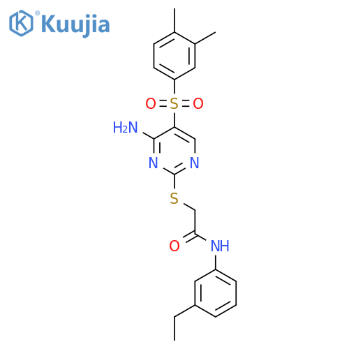 2-{4-amino-5-(3,4-dimethylbenzenesulfonyl)pyrimidin-2-ylsulfanyl}-N-(3-ethylphenyl)acetamide structure