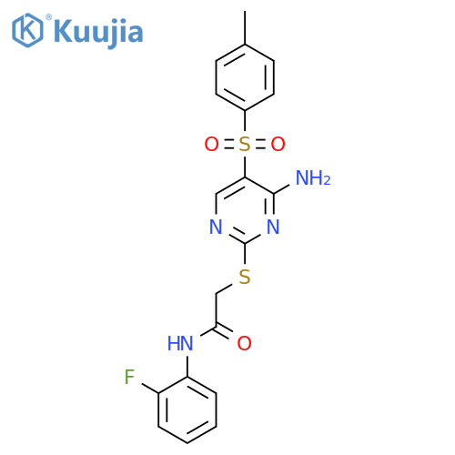 2-{4-amino-5-(4-methylbenzenesulfonyl)pyrimidin-2-ylsulfanyl}-N-(2-fluorophenyl)acetamide structure