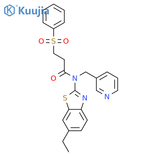 3-(benzenesulfonyl)-N-(6-ethyl-1,3-benzothiazol-2-yl)-N-(pyridin-3-yl)methylpropanamide structure
