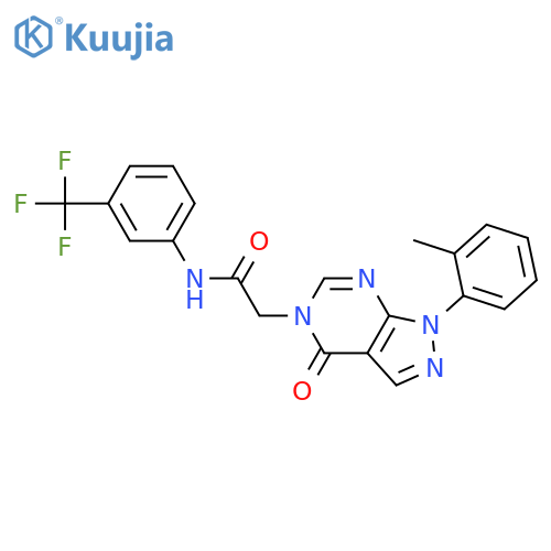 2-1-(2-methylphenyl)-4-oxo-1H,4H,5H-pyrazolo3,4-dpyrimidin-5-yl-N-3-(trifluoromethyl)phenylacetamide structure