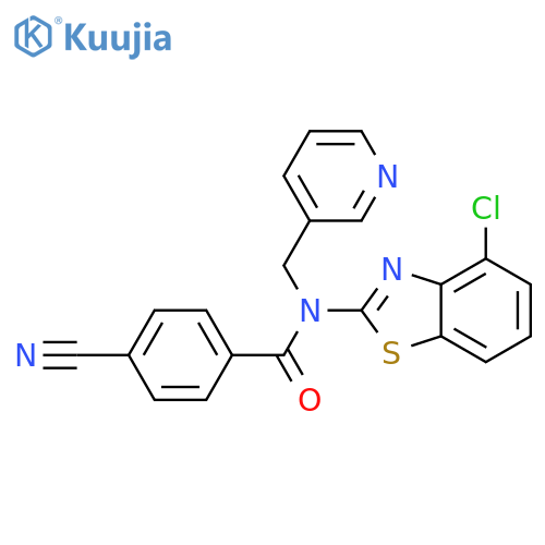 N-(4-chloro-1,3-benzothiazol-2-yl)-4-cyano-N-(pyridin-3-yl)methylbenzamide structure