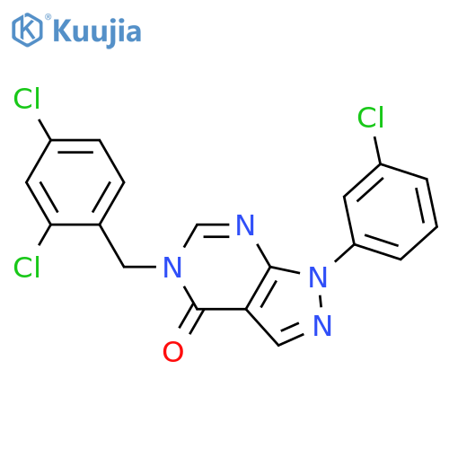1-(3-chlorophenyl)-5-(2,4-dichlorophenyl)methyl-1H,4H,5H-pyrazolo3,4-dpyrimidin-4-one structure