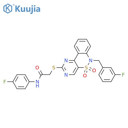 N-(4-fluorophenyl)-2-({9-(3-fluorophenyl)methyl-8,8-dioxo-8lambda6-thia-3,5,9-triazatricyclo8.4.0.0^{2,7}tetradeca-1(14),2(7),3,5,10,12-hexaen-4-yl}sulfanyl)acetamide structure