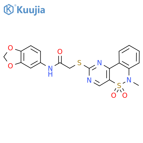 N-(2H-1,3-benzodioxol-5-yl)-2-({9-methyl-8,8-dioxo-8lambda6-thia-3,5,9-triazatricyclo8.4.0.0^{2,7}tetradeca-1(14),2(7),3,5,10,12-hexaen-4-yl}sulfanyl)acetamide structure