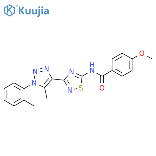 4-methoxy-N-{3-5-methyl-1-(2-methylphenyl)-1H-1,2,3-triazol-4-yl-1,2,4-thiadiazol-5-yl}benzamide structure