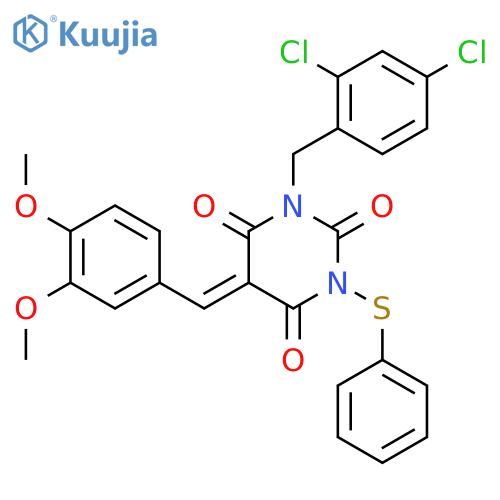 (5E)-1-(2,4-dichlorobenzyl)-5-(3,4-dimethoxybenzylidene)-3-(phenylsulfanyl)pyrimidine-2,4,6(1H,3H,5H)-trione structure