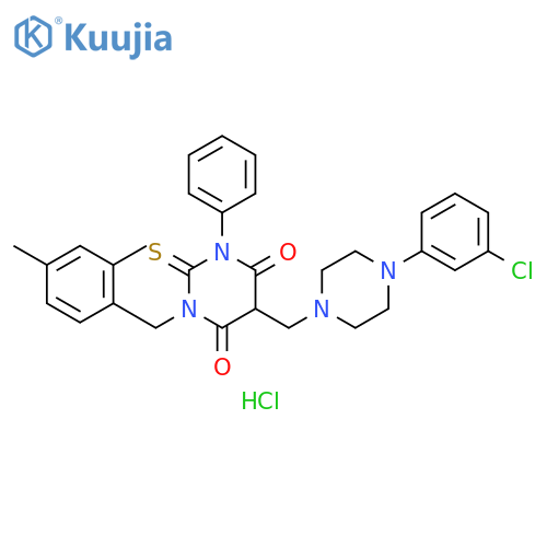 4,6(1H,5H)-Pyrimidinedione, 5-[[4-(3-chlorophenyl)-1-piperazinyl]methyl]-1-[(2,4-dimethylphenyl)methyl]dihydro-3-phenyl-2-thioxo-, hydrochloride (1:1) structure