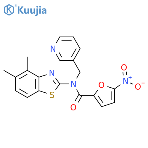 N-(4,5-dimethyl-1,3-benzothiazol-2-yl)-5-nitro-N-(pyridin-3-yl)methylfuran-2-carboxamide structure