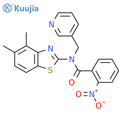 N-(4,5-dimethyl-1,3-benzothiazol-2-yl)-2-nitro-N-(pyridin-3-yl)methylbenzamide structure