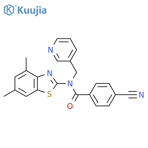 4-cyano-N-(4,6-dimethyl-1,3-benzothiazol-2-yl)-N-(pyridin-3-yl)methylbenzamide structure