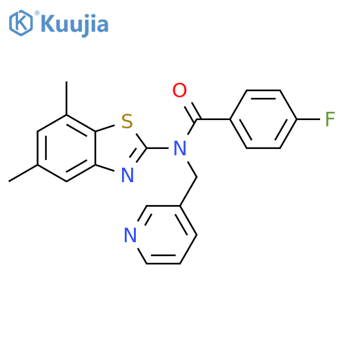 N-(5,7-dimethyl-1,3-benzothiazol-2-yl)-4-fluoro-N-(pyridin-3-yl)methylbenzamide structure