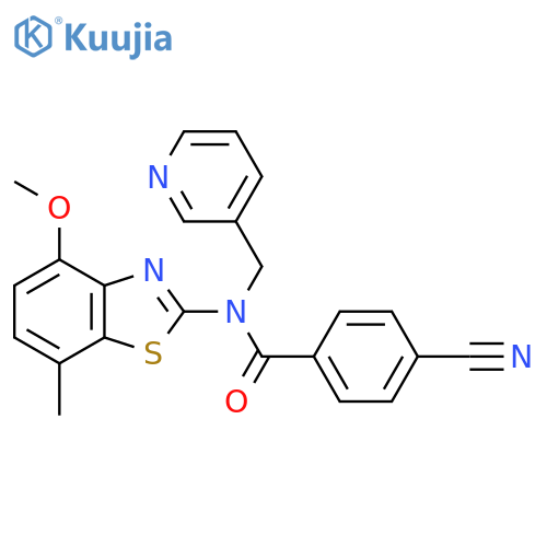 4-cyano-N-(4-methoxy-7-methyl-1,3-benzothiazol-2-yl)-N-(pyridin-3-yl)methylbenzamide structure