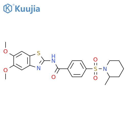 N-(5,6-dimethoxy-1,3-benzothiazol-2-yl)-4-(2-methylpiperidin-1-yl)sulfonylbenzamide structure