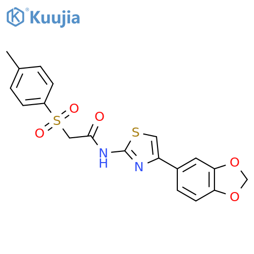 N-4-(2H-1,3-benzodioxol-5-yl)-1,3-thiazol-2-yl-2-(4-methylbenzenesulfonyl)acetamide structure