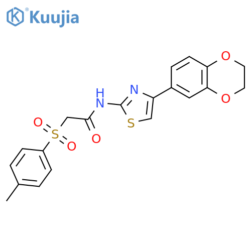 N-4-(2,3-dihydro-1,4-benzodioxin-6-yl)-1,3-thiazol-2-yl-2-(4-methylbenzenesulfonyl)acetamide structure