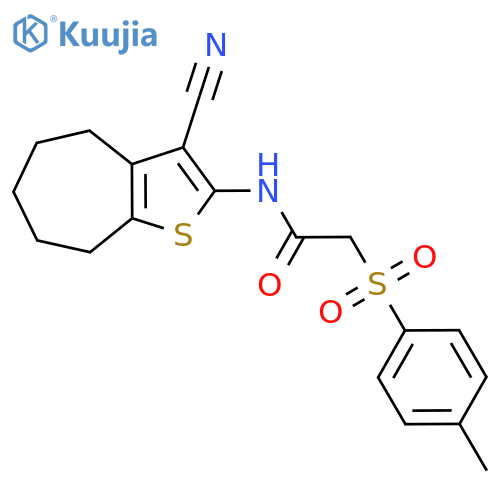 N-{3-cyano-4H,5H,6H,7H,8H-cycloheptabthiophen-2-yl}-2-(4-methylbenzenesulfonyl)acetamide structure